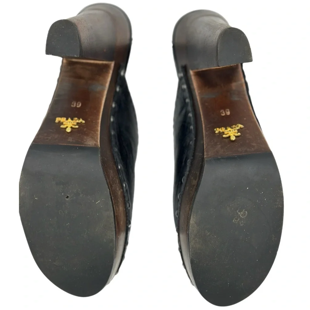 Prada Black Leather Mules with Distressed Wooden Heel – Size 39 EU - Picture 12 of 13
